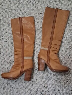 Seychelles Cognac Tan Leather Mid-Calf Block Heel Boots